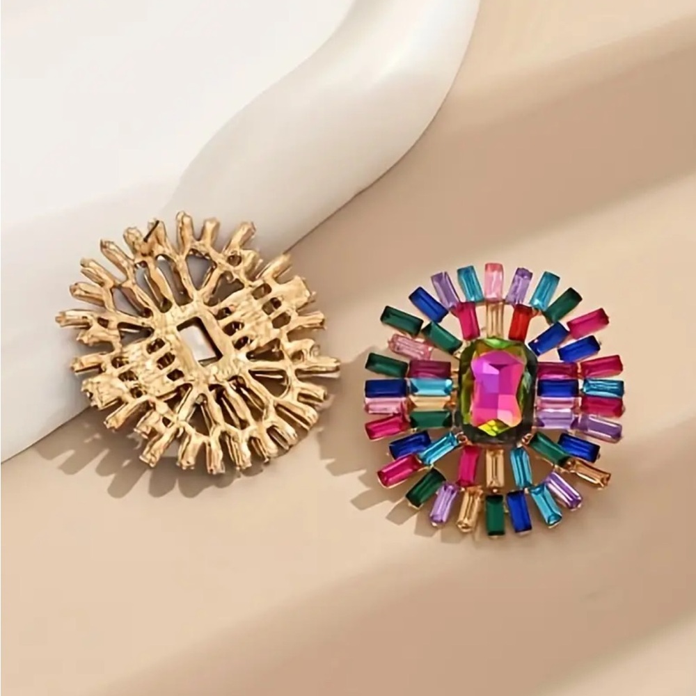 Bright Multicolor Crystal Rhinestone Earrings - Picture 4 of 5